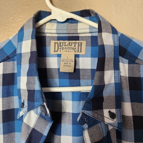 Duluth Trading Co Mens Crosscut Performance Blue Plaid Flannel Shirt-Size L - Picture 7 of 13